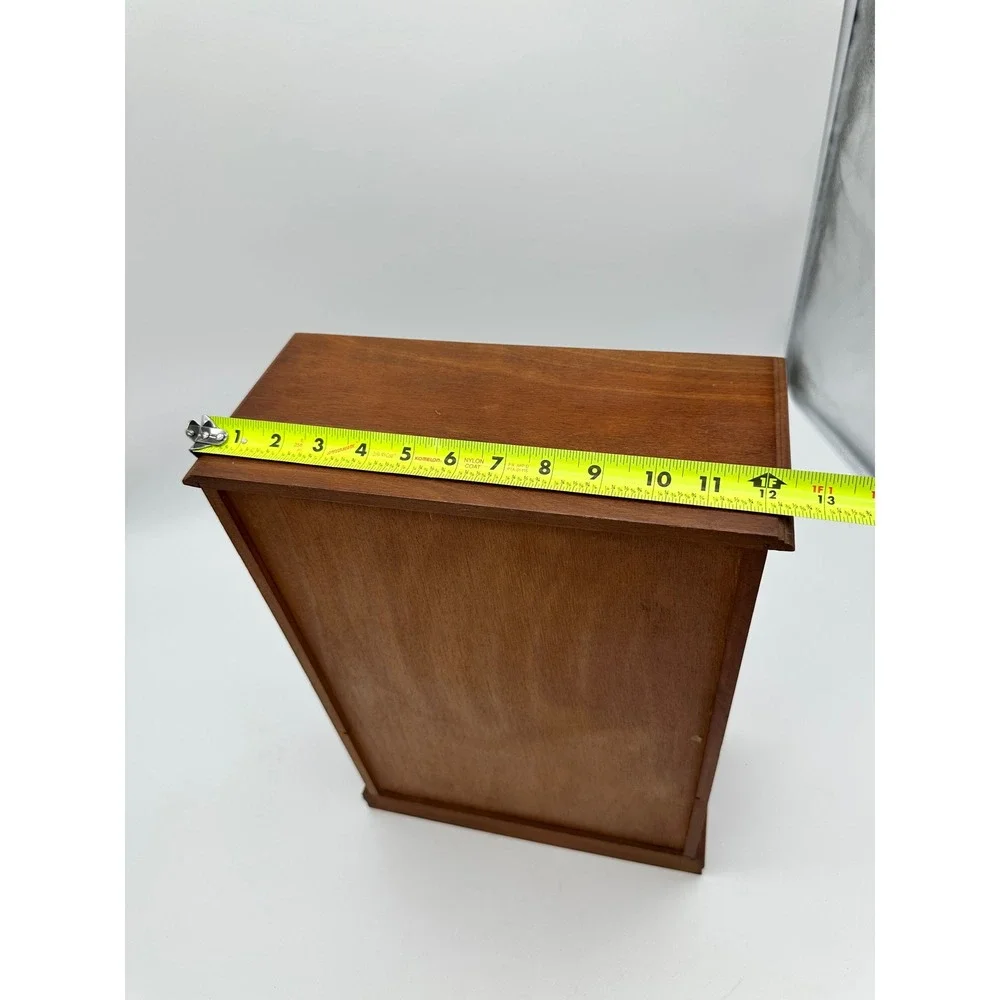 Vintage Jewelry Box Armoire Wood Etched Glass Cabinet Brown 15.5in